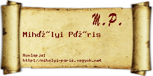 Mihályi Páris névjegykártya